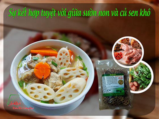 Canh sườn non nấu củ sen khô thơm mát